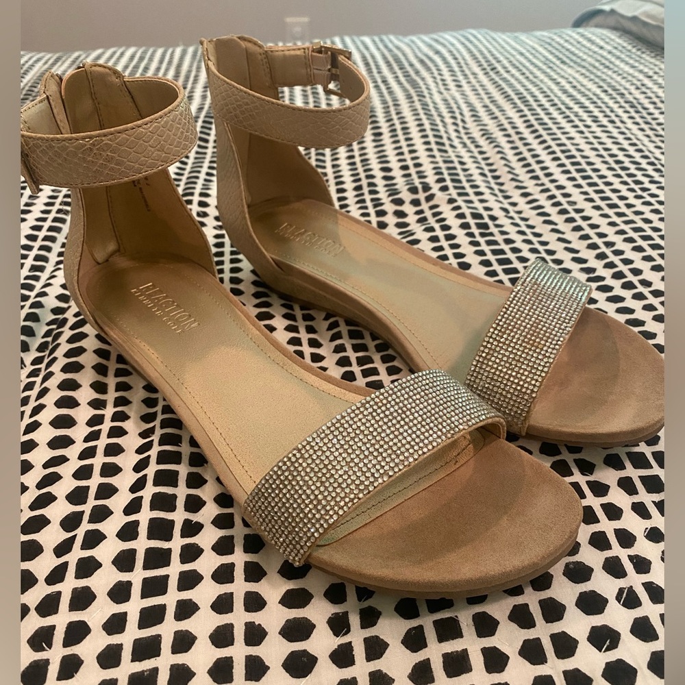 Kenneth Cole gold and jeweled wedge sandal/heel